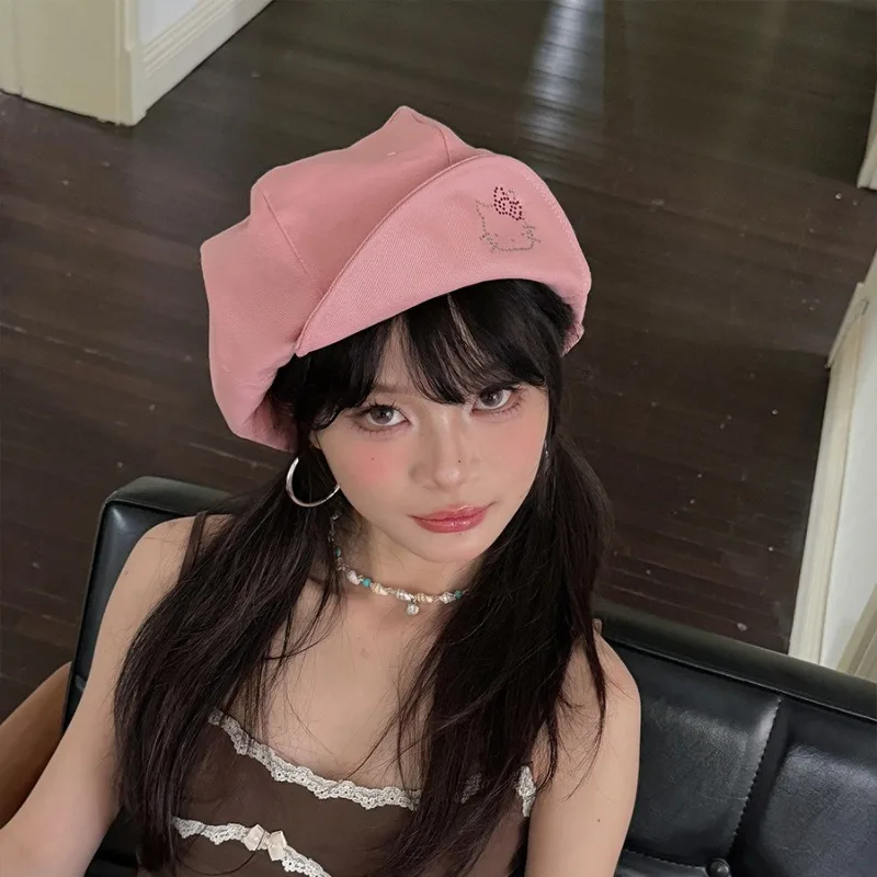 

Hello Kitty Hat Cute Cartoon Retro Japanese Water Diamond KT Versatile Women Accessories Children Toy Kawaii Girl Gift Wholesale