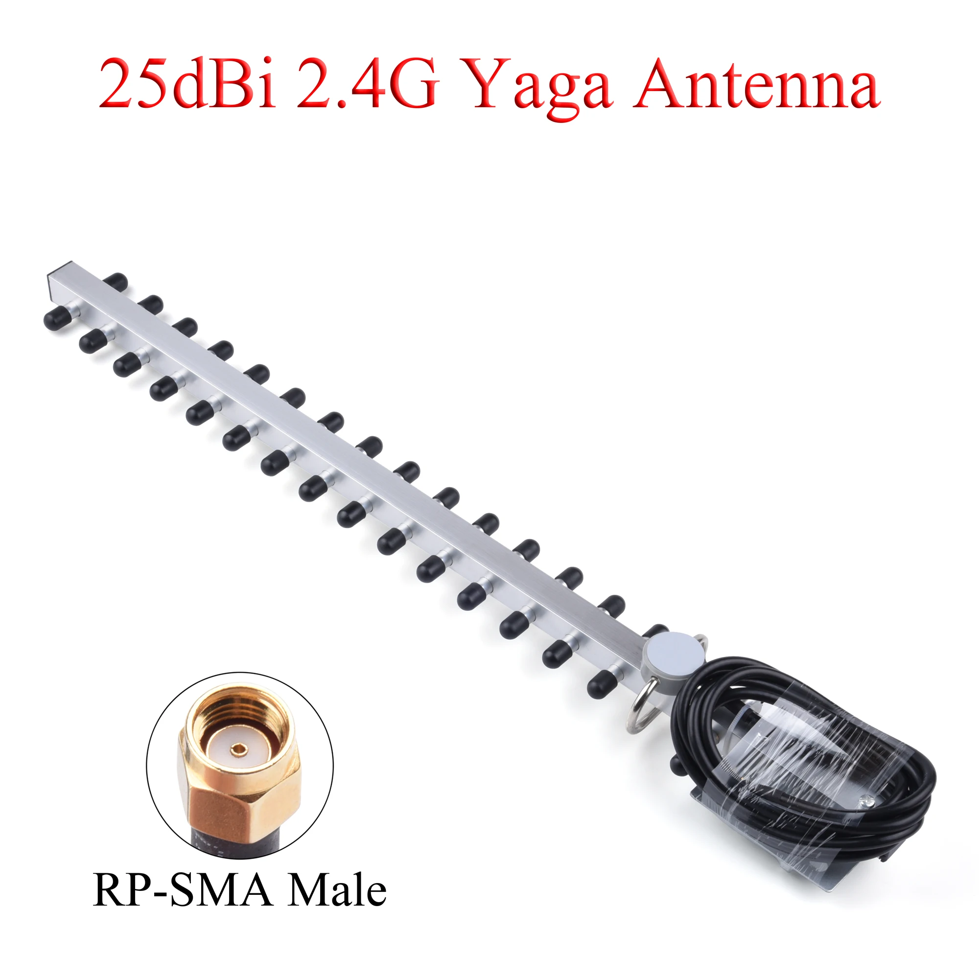 Antena Yagi inalámbrica para exteriores, 2,4G, 25dBi, 2400-2500MHz, RP-SMA macho para enrutador, amplificador, módem