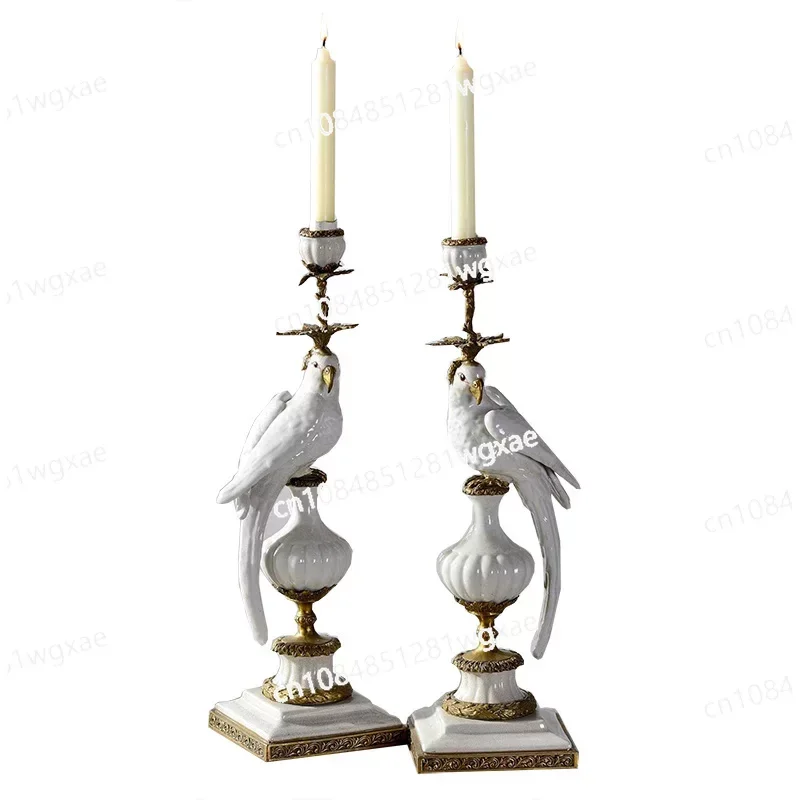 Home Candlestick Decoration Blue and White Ceramic Parrot Candlestick Foyer Classical Home Living Room