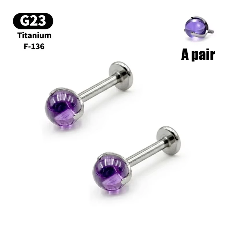 G23 Colorful Round Ball Earring Polished Cabochon Stone Design Translucent High Quality Women Adult Delicate Fashionable Stud