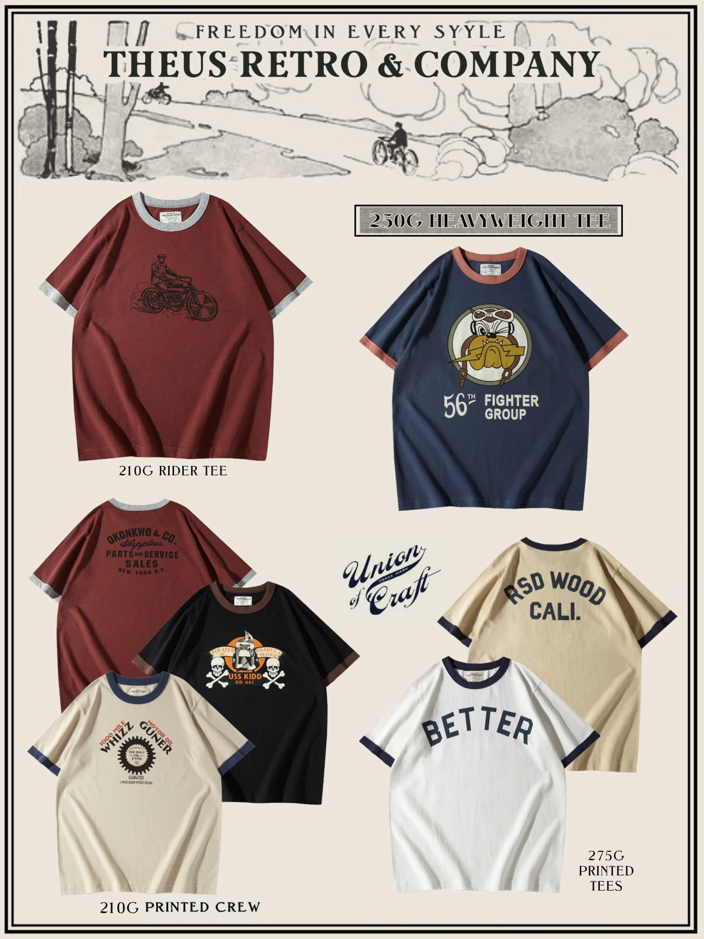 

Retro American Motorcycle Knight T-Shirt with Mosaic Color Short Sleeve Cuff Print Cotton Casual Summer Top for Men