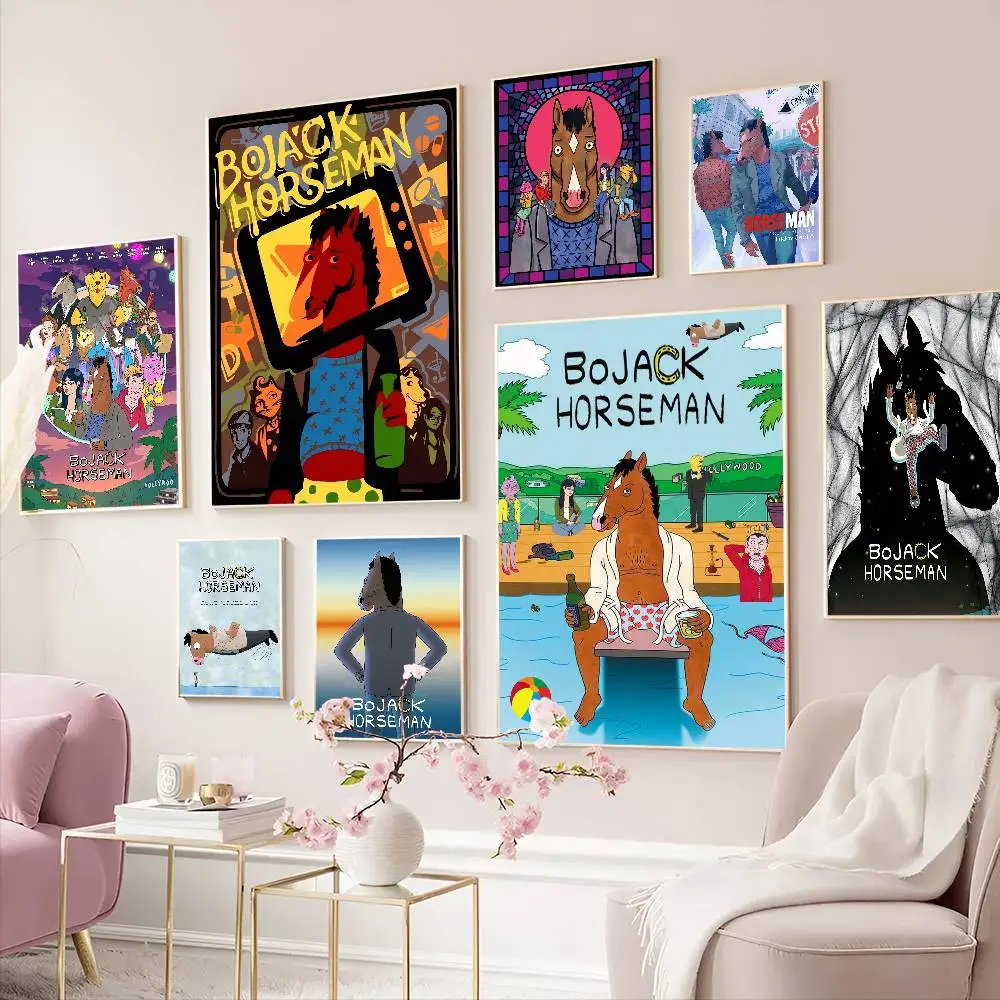 B-BoJack Animation H-Horseman Classic Vintage Posters Decoracion Painting Wall Art White Kraft Paper Kawaii Room Decor