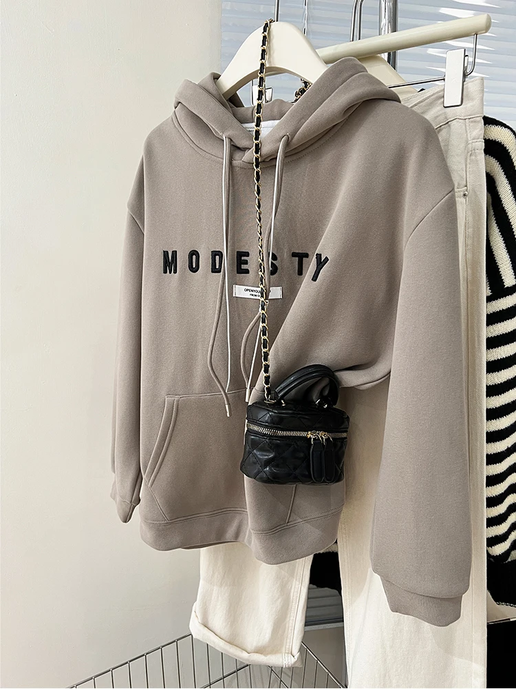 Fashion Hooded Sweatshirt Women\'s Harajuku Retro Long Sleeve Tops Autumn Winter Design Sense Niche Hoodie