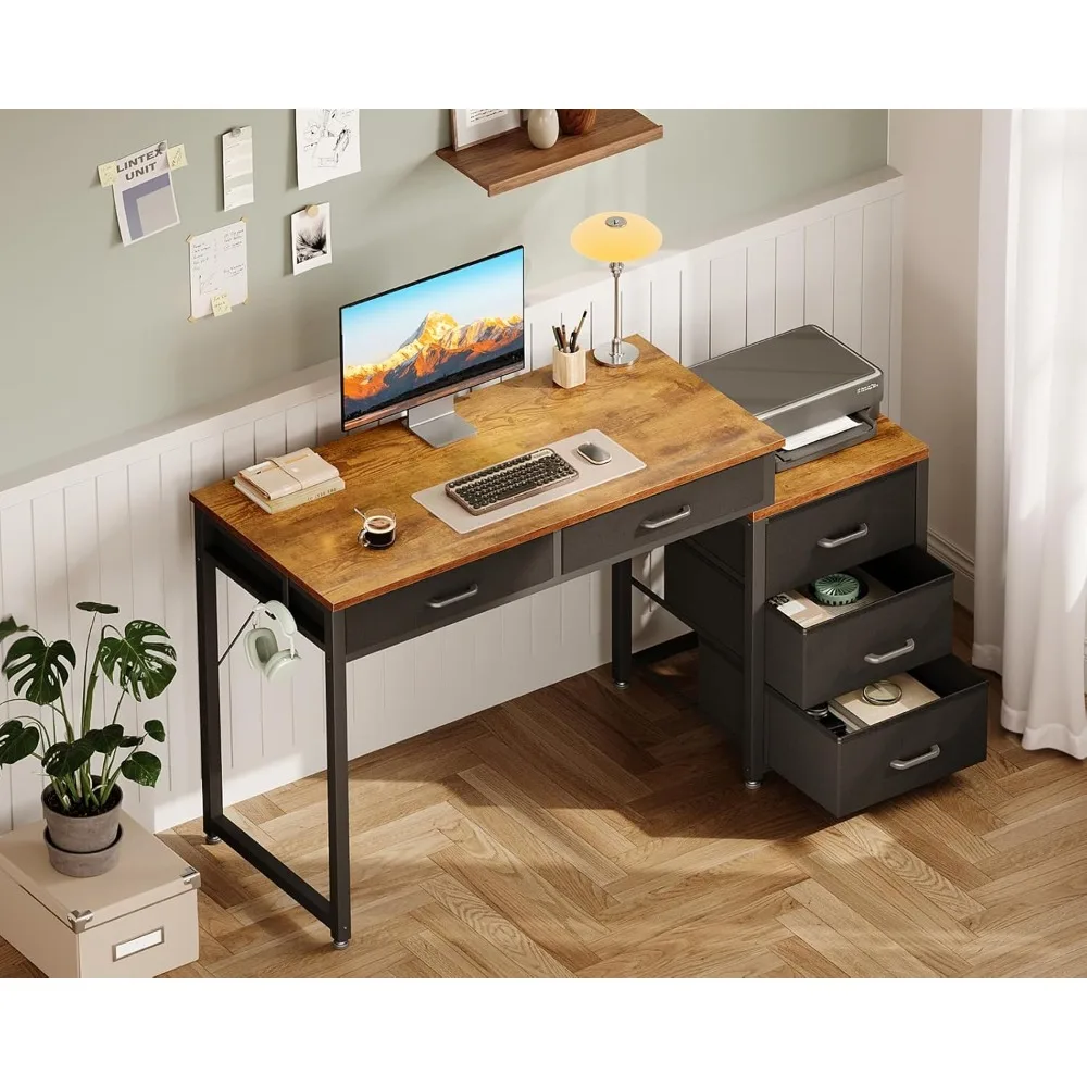 

Computer Desk with 5 Drawers, 53 Inch Office Desk with Printer Shelf, Reversible Work Desks for Home Office, Writing Table Desks
