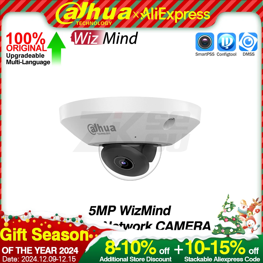 Dahua Original IPC-EB5541-AS 5MP WizMind Fisheye Network Camera Smart Event 1.4mm Audio Alarm I/O Built-in MIC SD Slot IP67 POE