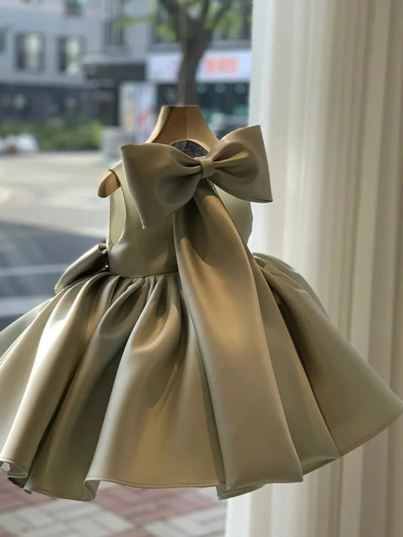 Girls Bow Princess Dresses Baby Baptism Evening Tutu Kids Birthday Party Christening Gown Ball Children Clothes Vestidos 1-8Y