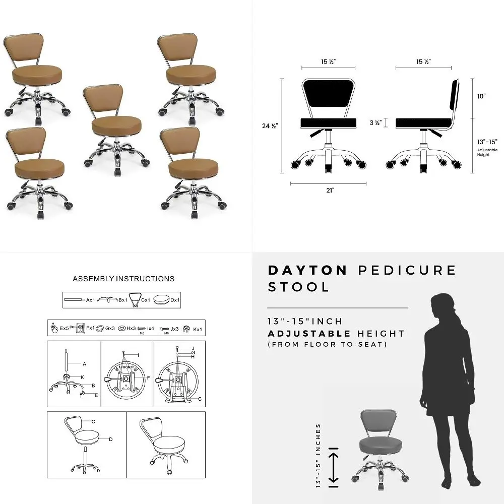 

Set of 5 Dayton Pedicure Stool Cappuccino Pneumatic, Adjustable Height, Perfect for Nail Salon, Pedicure spa