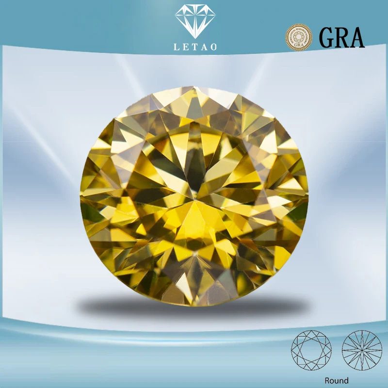 

Moissanite Loose Stone Golden Yellow Colour Round Cut Gemstone Synthetic Lab Created Heat Diamond Comes GRA Certificate