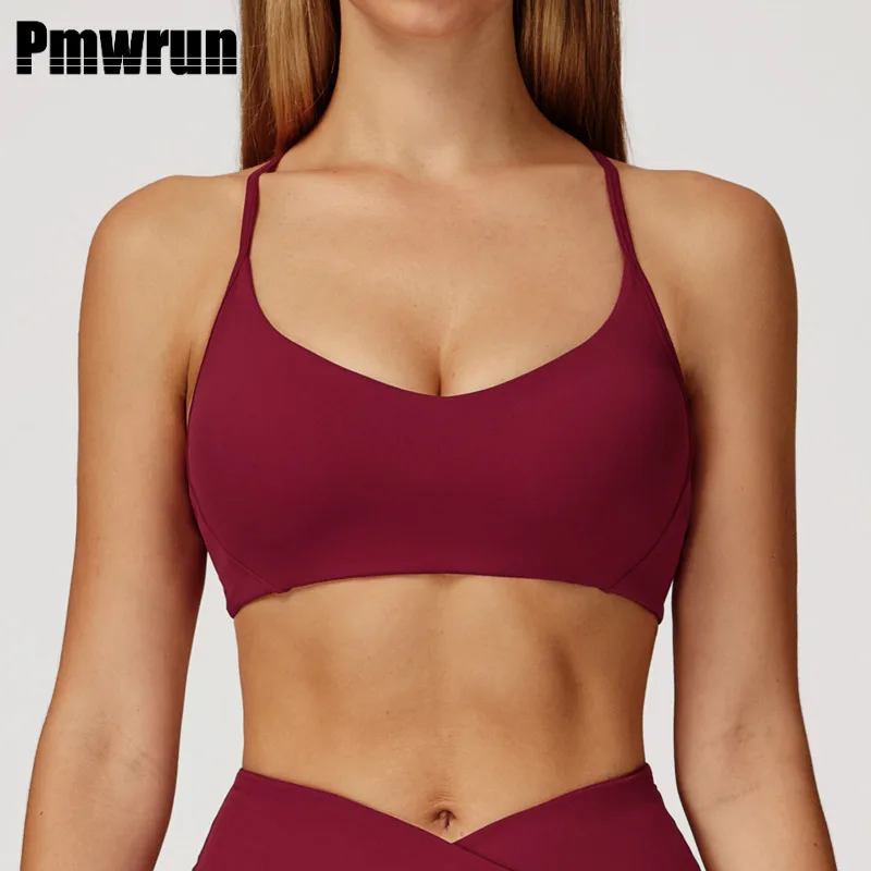 

PMWRUN сексуальный спортивный бюстгальтер пуш-ап для женщин Y-образный укороченный топ с красивой спиной, высокопрочное плотное нижнее белье для тренировок в тренажерном зале