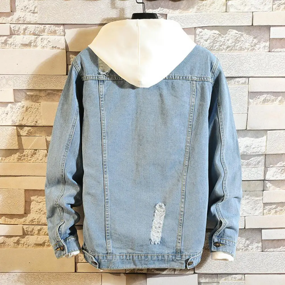 Spring and Autumn men casual retro loose nostalgia blue big pocket standing collar denim jacket zipper jacket