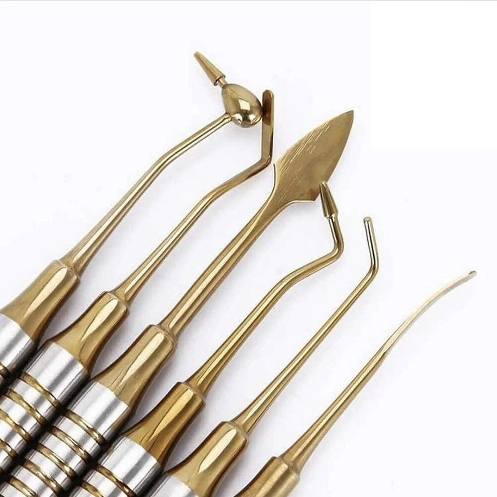 

6PCS Dental Composite Resin Filling Spatulas Kit Titanium or Gold Coated Head Resins Filler