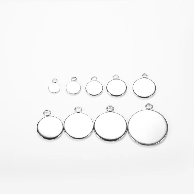 20 Stück, 6–30 mm, runde Anhänger aus Edelstahl, Rohlinge für Cabochons, Fassungen, zum Selbermachen von Armbändern, Halsketten, Ohrringen und Schmuck. – Detail 1