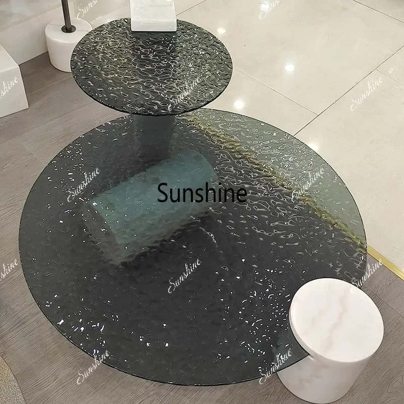 

YSize round Italian minimalist water corrugated tempered glass coffee table living room home light luxury style