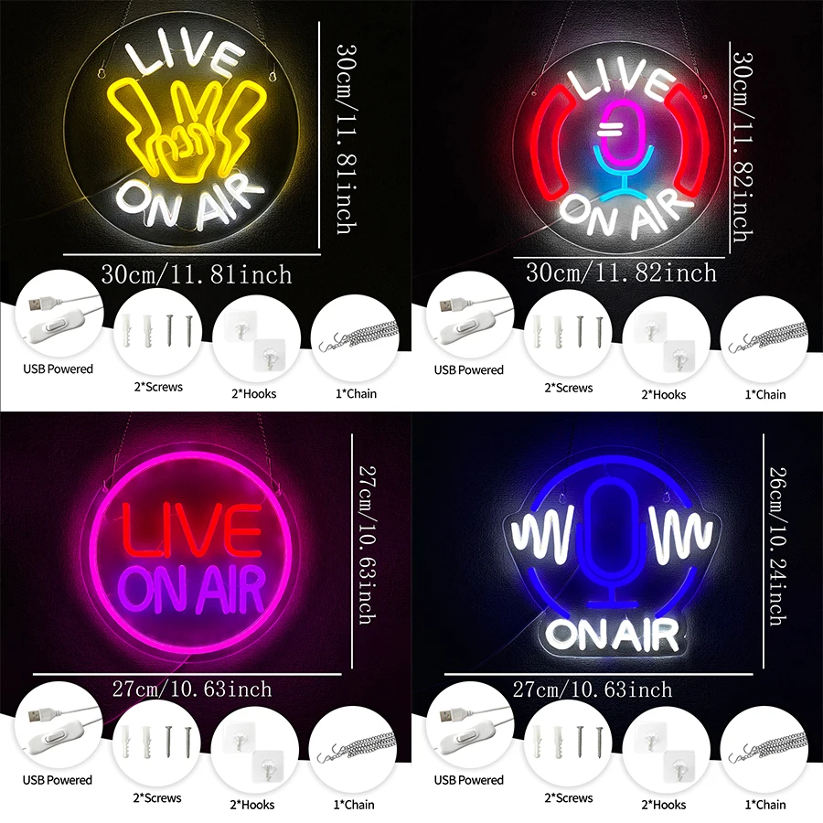 Live On Air Led Neon Sign, Neon Sign Lighting Up Wall Decor, Music Studio Recording Room Bar Party Game Room Man Cave Wall Lamp.