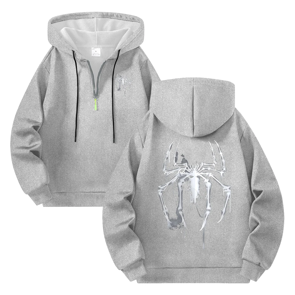 Herren-Halbzip-Hoodie mit personalisiertem Spinnen-Print, Street-Style, lässiger Sweatshirt, Herbst- und Winter-Trend, Fitness- und Pendler-Oberteil – Detail 12