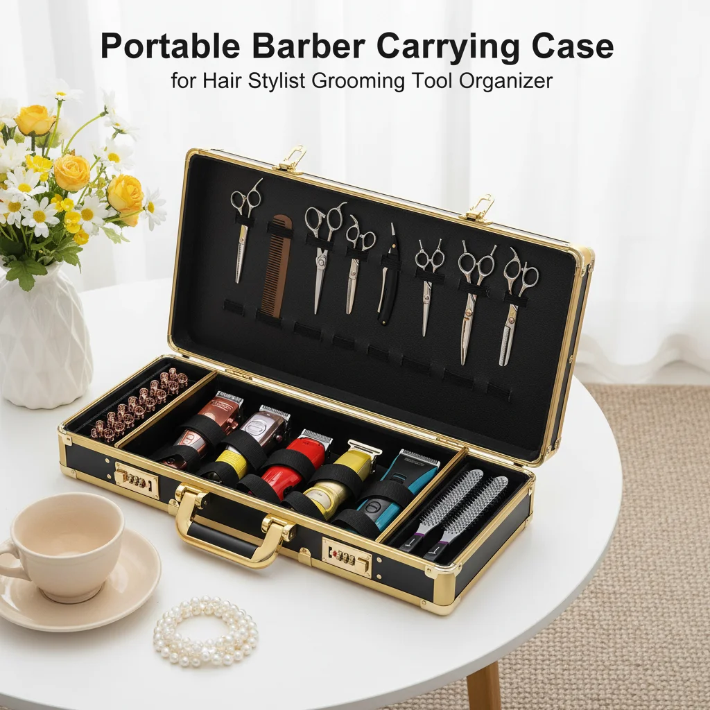 

Чехол для парикмахерской, портативный ящик для хранения парикмахерских инструментов, чехол для стилиста из алюминиевого сплава с ручкой для ухода за волосами