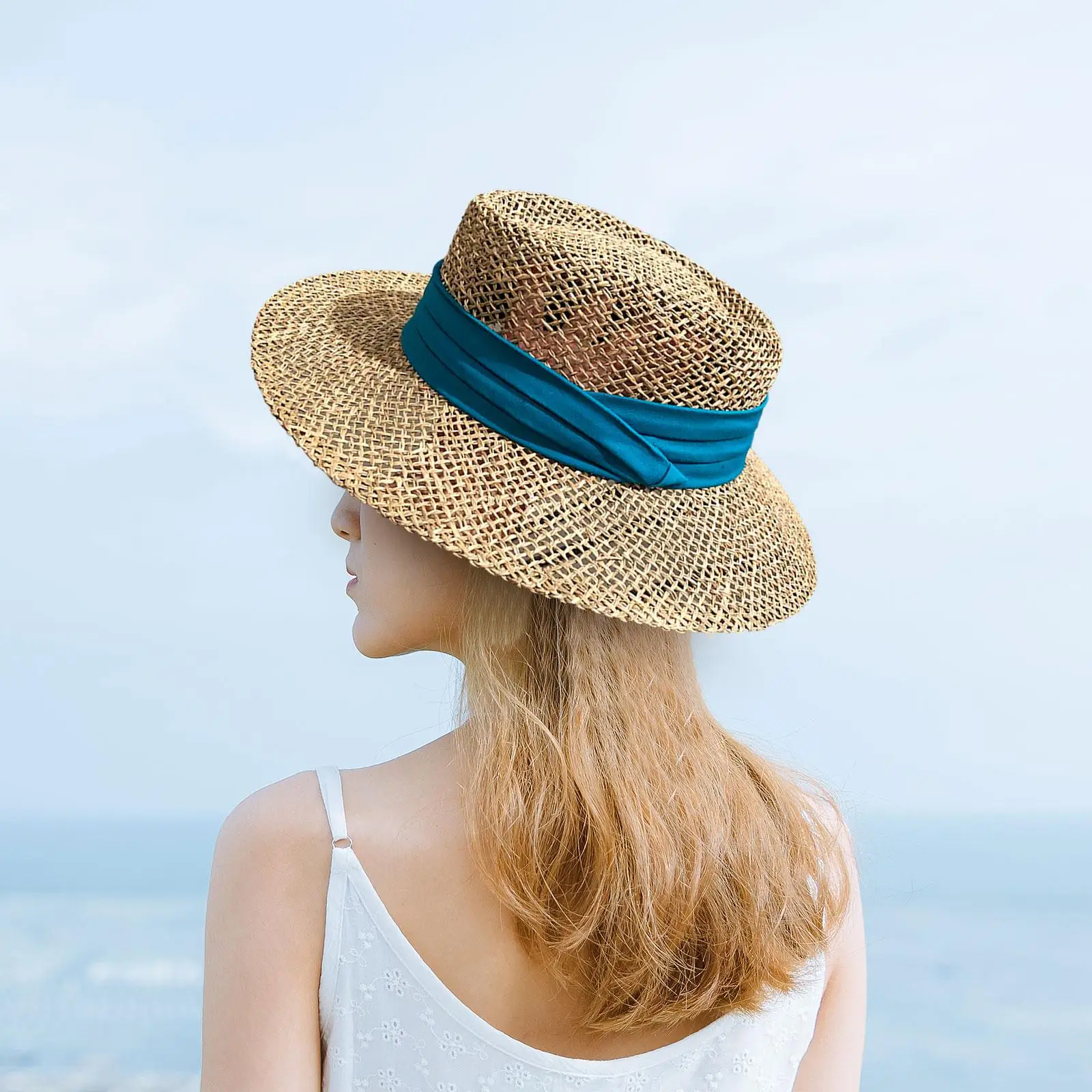 Fashionable Summer Sun Hat for Women Papyrus Beach Visor Breathable Travel Cap Wide Brim Ladies