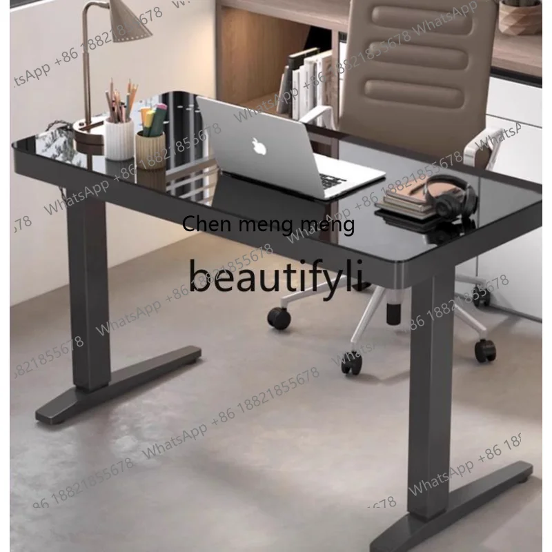 طاولة رفع كهربائية طاولة كمبيوتر منزلية مكتب من الزجاج المقسى مكتب ذكي طاولة الدراسة H #4