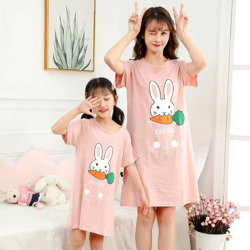 Sommer Mutter Tochter Nachtkleid Familie Pyjamas Nachtwäsche Kinder Mädchen Nachthemd Pyjamas für Teenager Mädchen Kinder Pyjamas Kleid