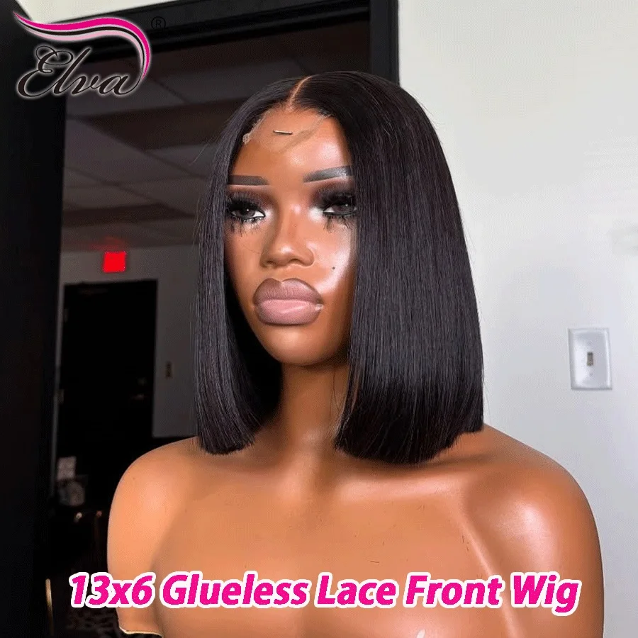 

13x6 Short Bob Wig Lace Front Human Wigs For Black Women Peruvian Silky Straight Bob Wig Pre-plucked Remy Hair Elva Hair Wig