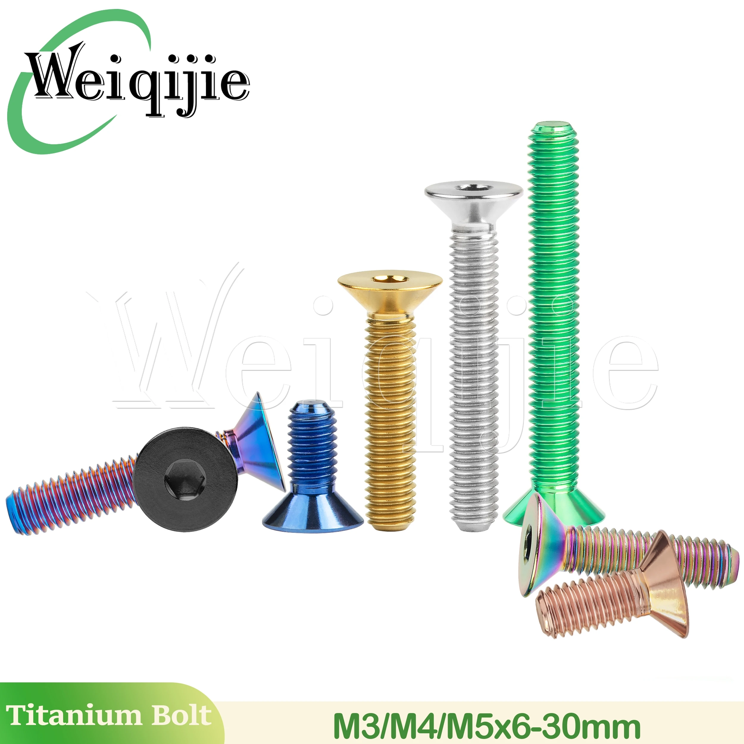 Weiqijie Titanium Bolt M3/M4/M5 X 6 8 10 12 15 18 20 25 30mm Hex Socket Countersunk Head Screw for Bicycle Accessories