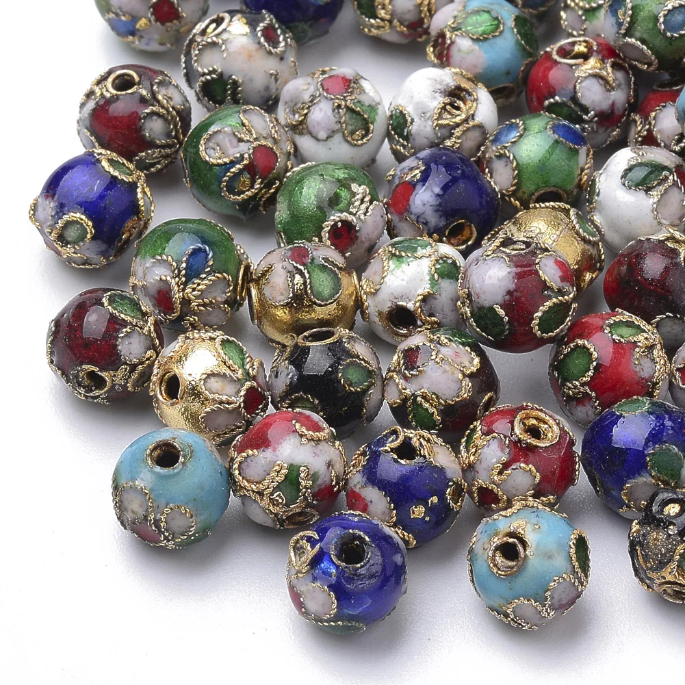 Pandahall 20 Pcs 8mm Handmade Round Cloisonne Beads Loose Beads for Diy Bracelet Necklace Handmade Jewelry Making Accessories