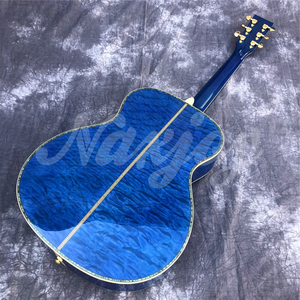 Blue Burst Maple 40 inches OM Type Acoustic Guitar Solid Spruce Top Ebony fingerboard Real Abalone Inlays Guitar