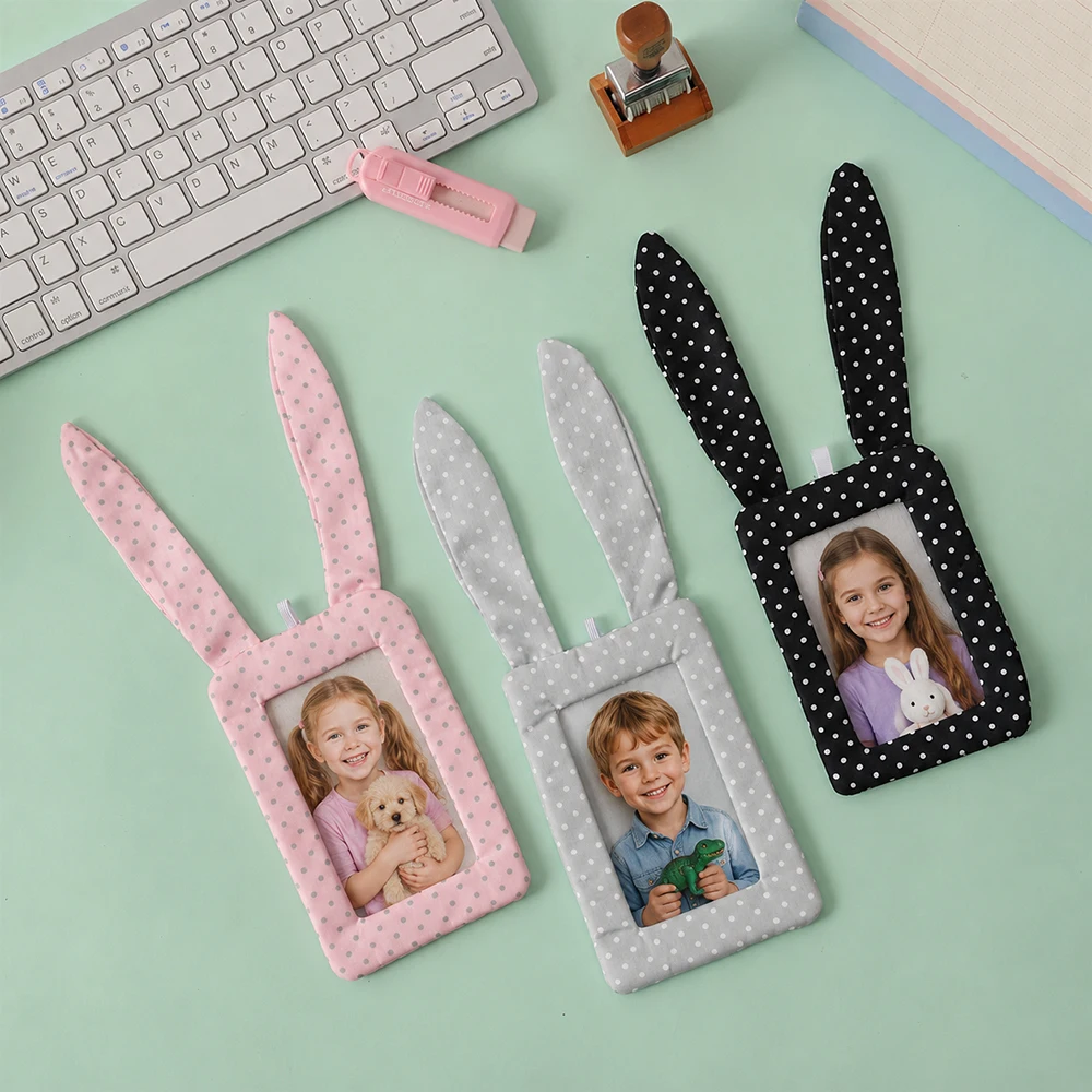 New Polka Dot Rabbit Ears Pillow Card Holder INS Korean Style 3-inch Kpop Photocard Holder Gift Soft Mini Protective Case
