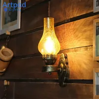 Artpad Vintage Metal Wall Glass Light Chinese Style E27 Oil Lamp with Crack Lampshade Decoration for Bar Loft Corridor Bedroom