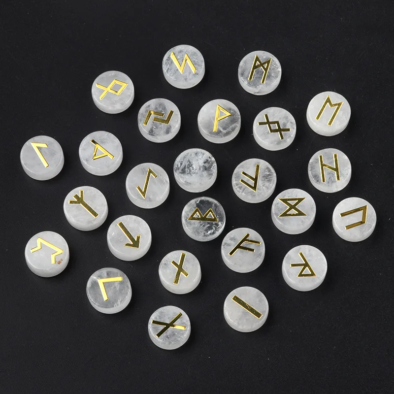 25 pz/set quarzo naturale ossidiana pietra rune rotonde Set pietre di palma rune vichinghe amuleto nordico pietre divinazione lettere artigianato