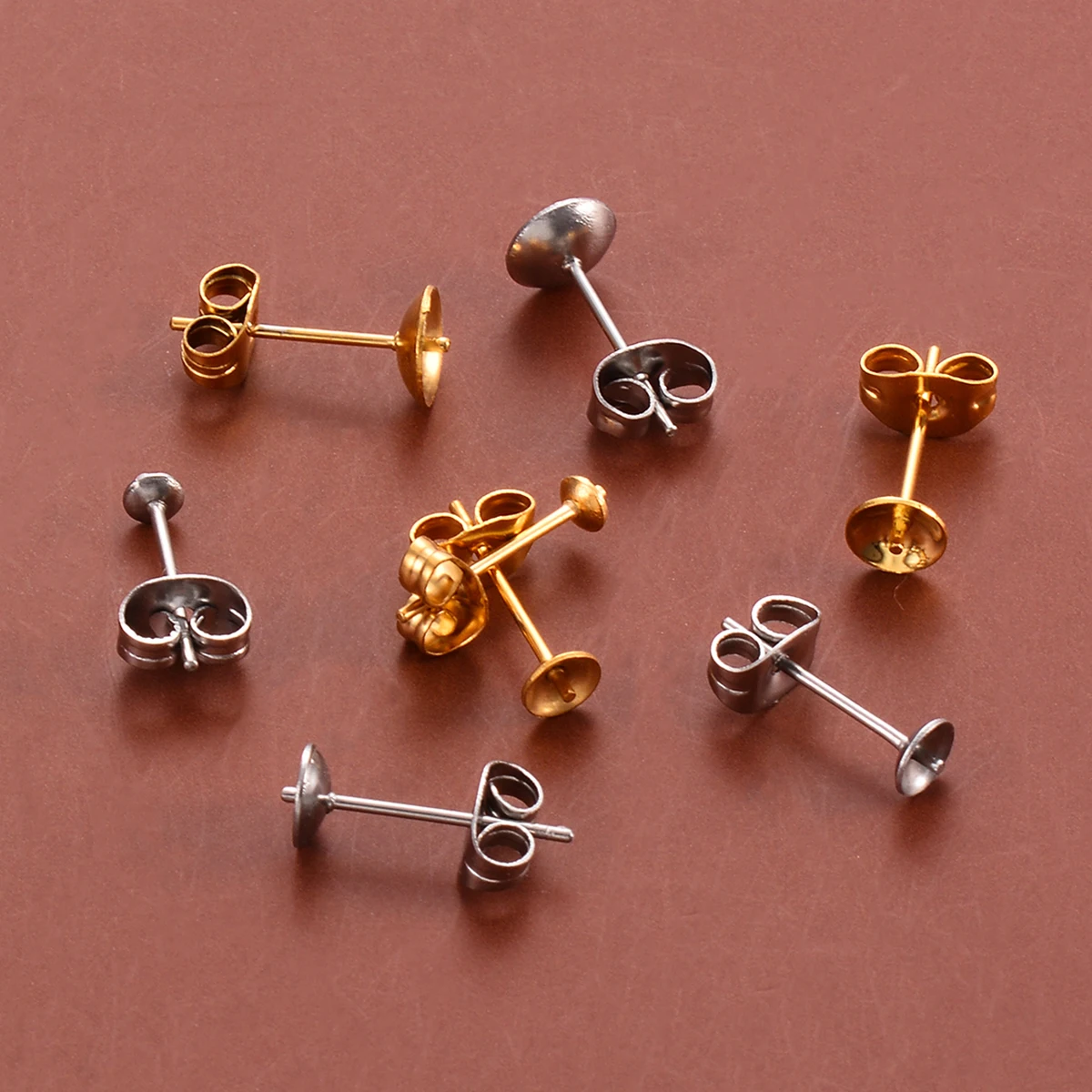 Großhandel 50 Stück/lot Edelstahl Blanko-Ohrstecker 3/4/5/6mm Basis für Halbloch-Perlen DIY Schmuck – Detail 5