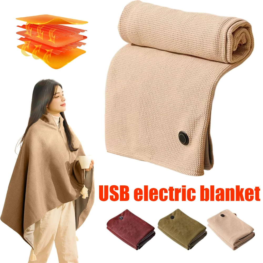 

1 Pcs Graphene Electric Blanket USB Electric Blanket Cape Single Size Three Adjustable Heating Levels Nap Heated Shawl/Blanket