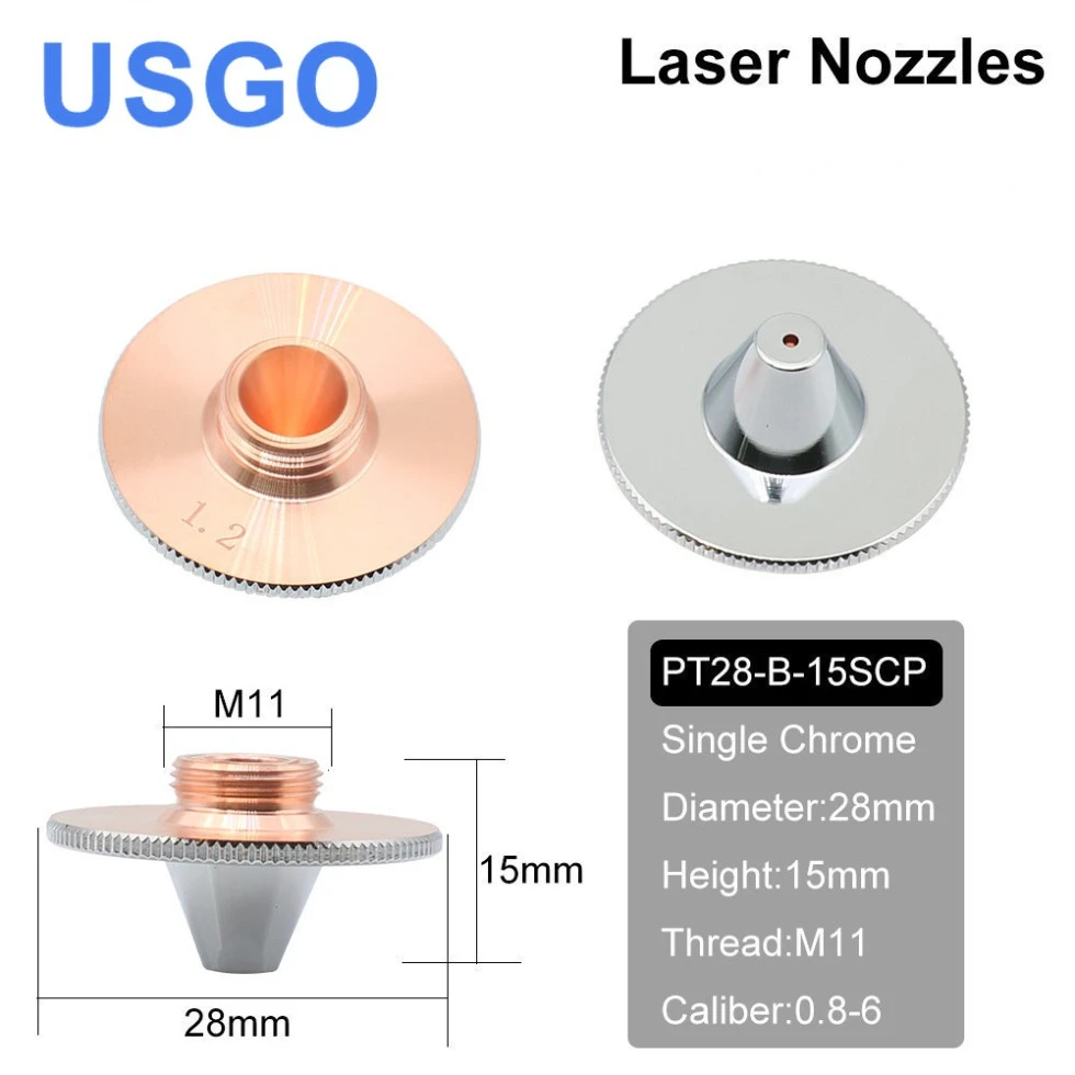 USGO Bulge Laser Nozzles Single Layer Chrome-Plating Double Layers Caliber 0.8-4.0 D28 H11 H15 M11 for Cutting Head