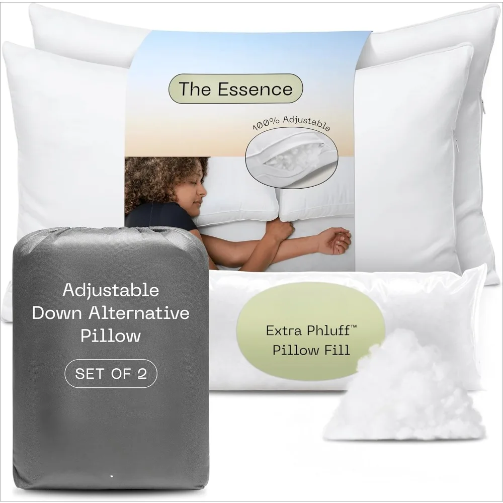 

Essence Down Alternative Pillow Queen Size Set of 2, Best Pillows for Sleeping, Adjustable Alternative to Down Pillows