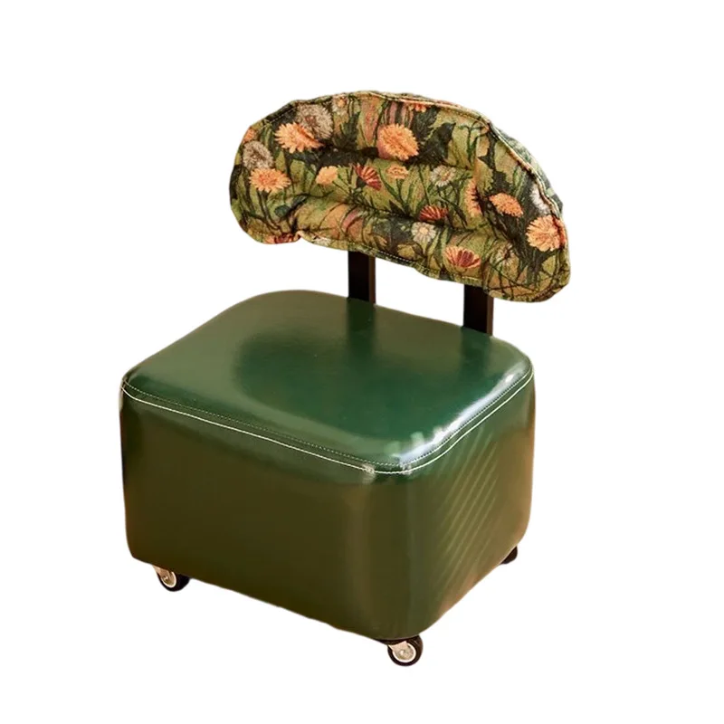 

Household universal wheel yo stool medium ancient style rotating backrest light luxury low stool change shoes