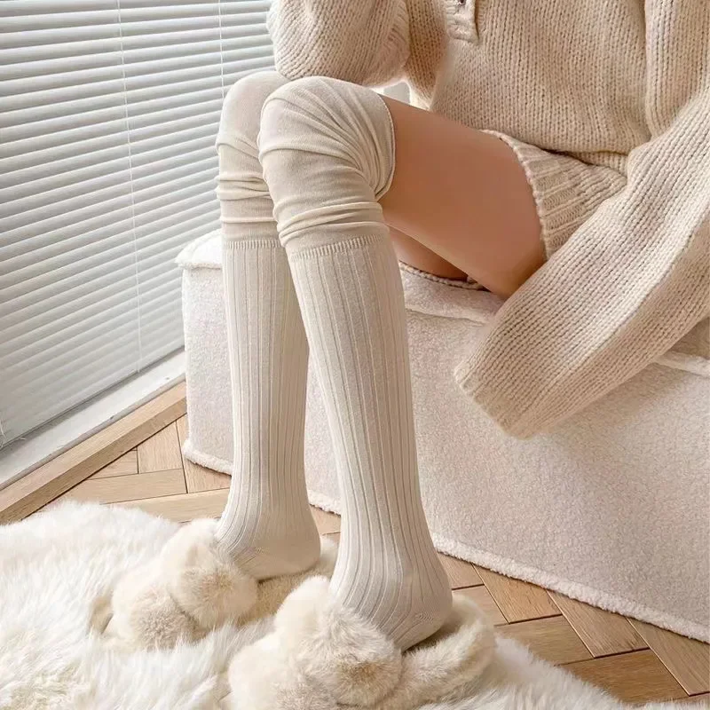 

1Pairs Knee High Socks Thin Long Stacked Socks Women's High Solid Colour Patchwork Socks High Elasticity Stockings