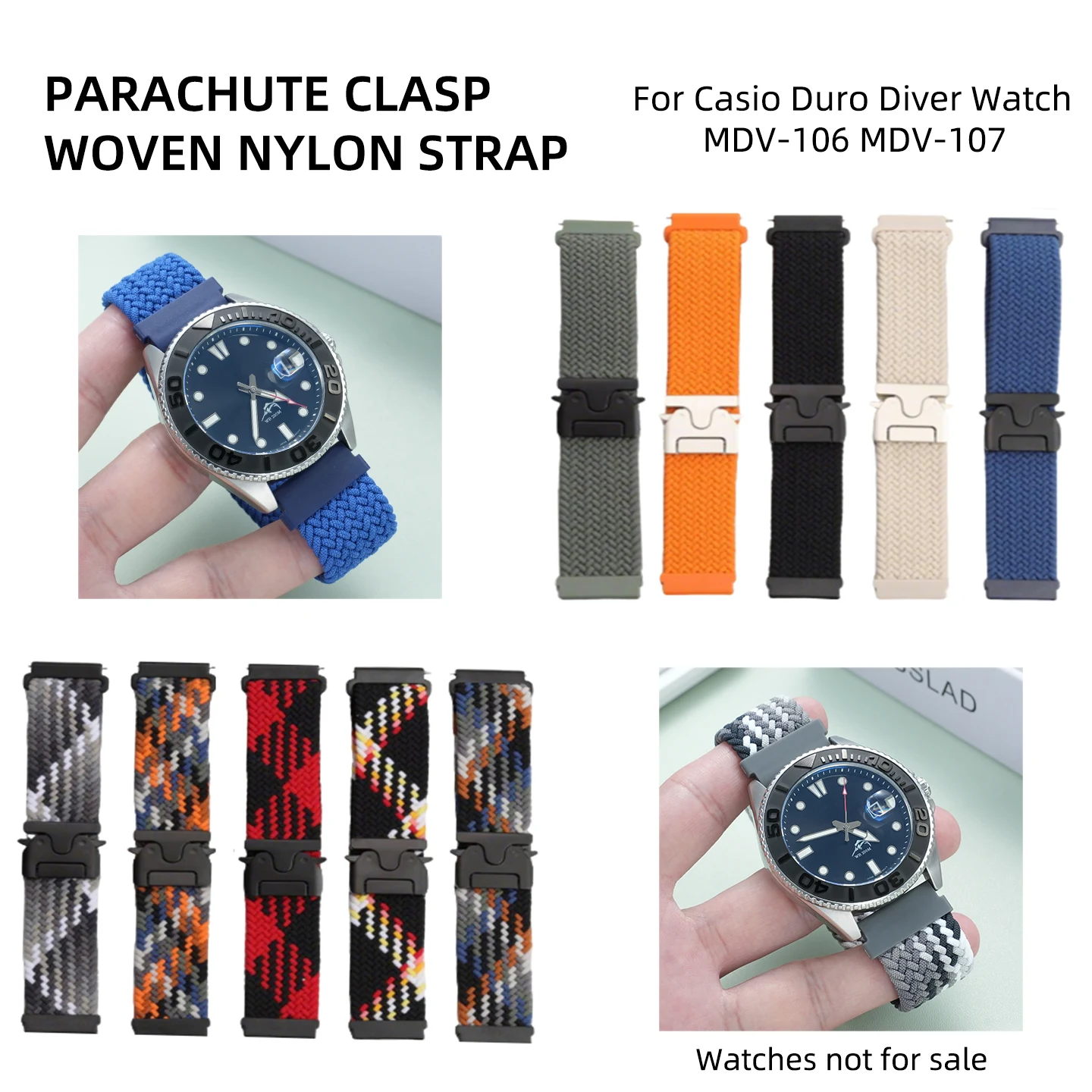 22mm Diver watch Band Elastic Nylon Loop Watch Strap Sweatproof For Casio Duro Marlin Swordfish MDV-106 MDV-107 Seiko SKX007 009