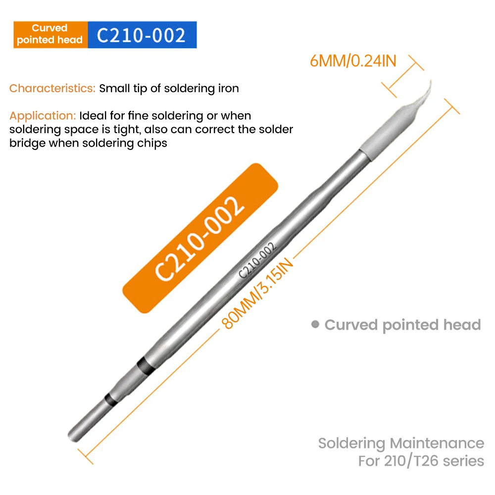 범용 납땜 다리미 팁, JBC T26 납땜 스테이션, 가열 심지 엘보 팁, T형 용접 팁, C210