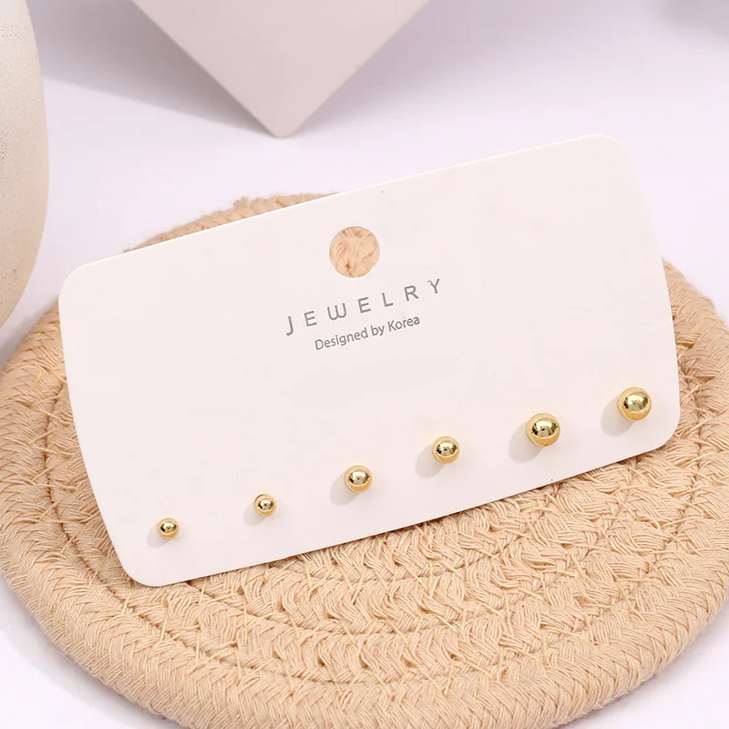 3Pairs Fashion Round Stud Earrings Set For Women Korean Style Zinc Alloy Gold Color Balls Brand Jewelry Accessories