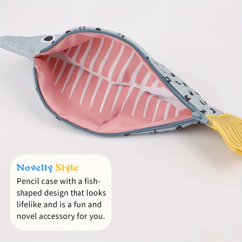 Estuche de lápices divertido con forro de espina de pescado simulado, estuche de lápices con forma de pez, monedero de pescado, regalo de cumpleaños