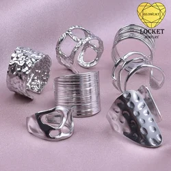 Anneaux Ouverts Épais Texturés en Acier Inoxydable pour Femme et Homme, Bijoux de Style Punk, Martelés, Lave Irrégulière, pour ixde Mariage, 1 Pièce