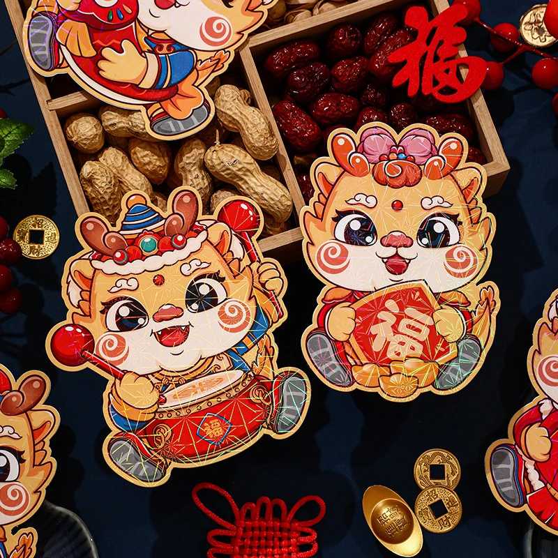 6PCS Chinese New Year 2024 Dragon Year Red Packet Cartoon Red Envelope Spring Festival Hongbao Lucky Money Wrapping Gift Bag