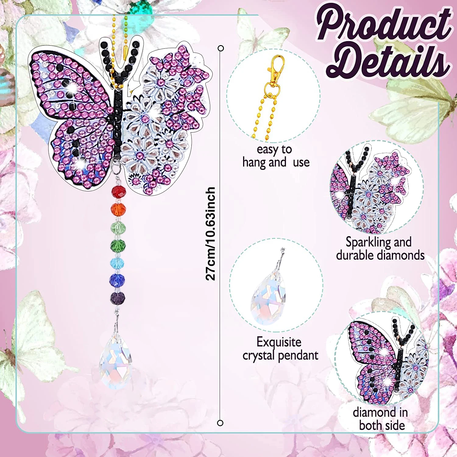 ชุดภาพวาดเพชร DIY ลายผีเสื้อ 4 ชุด พร้อมพวงกุญแจอะคริลิกสำหรับตกแต่งเป็นของขวัญวันเกิด