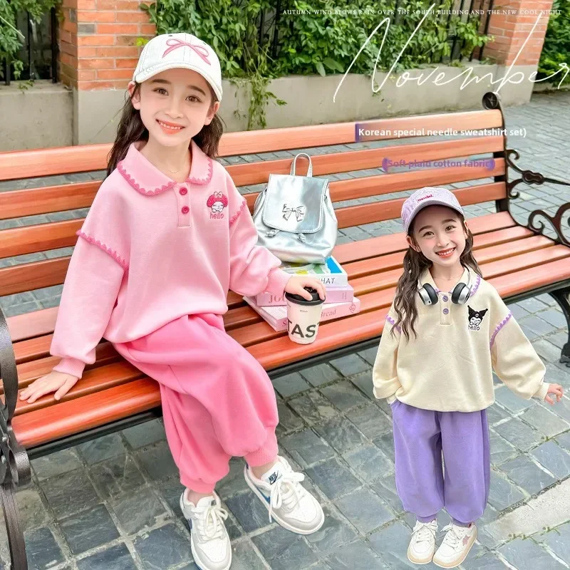 Conjuntos de ropa con estampado de dibujos animados de Anime Sanrio My Melody para niños y niñas, sudadera, conjunto de dos piezas, regalos de cumpleaños para niños Kuromi de otoño