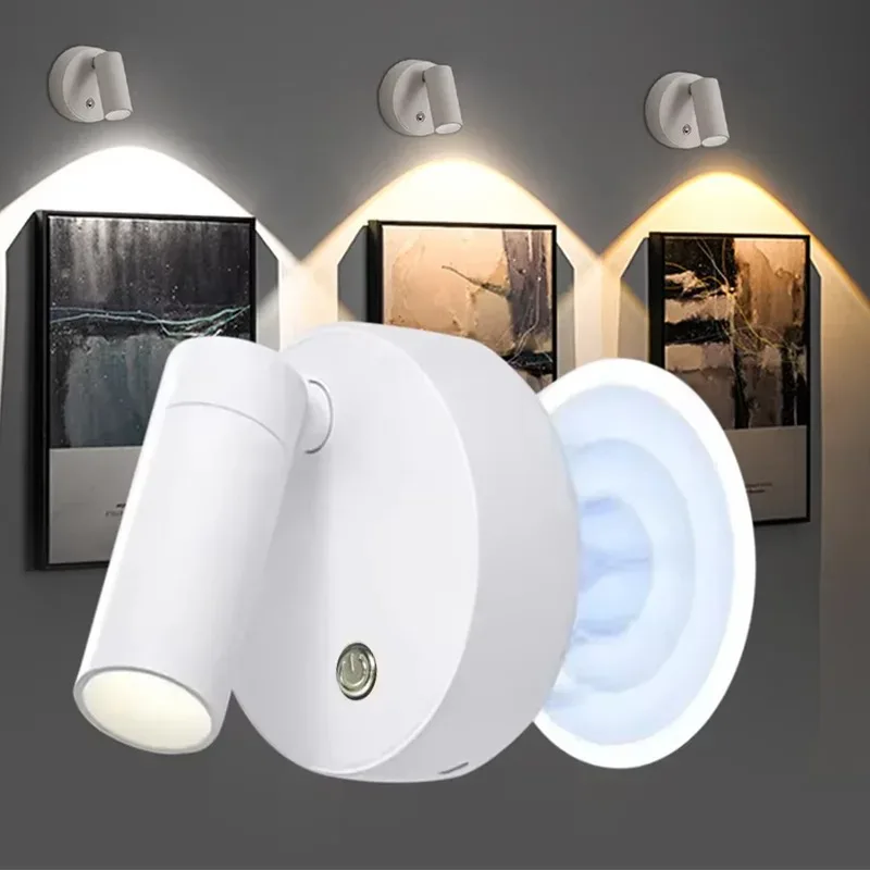 LED Light Magnetic Rechargeable Wall Light Spotlight Wireless No Punch Reading Light with Touch Switch Dimmable Bedside Lamp
