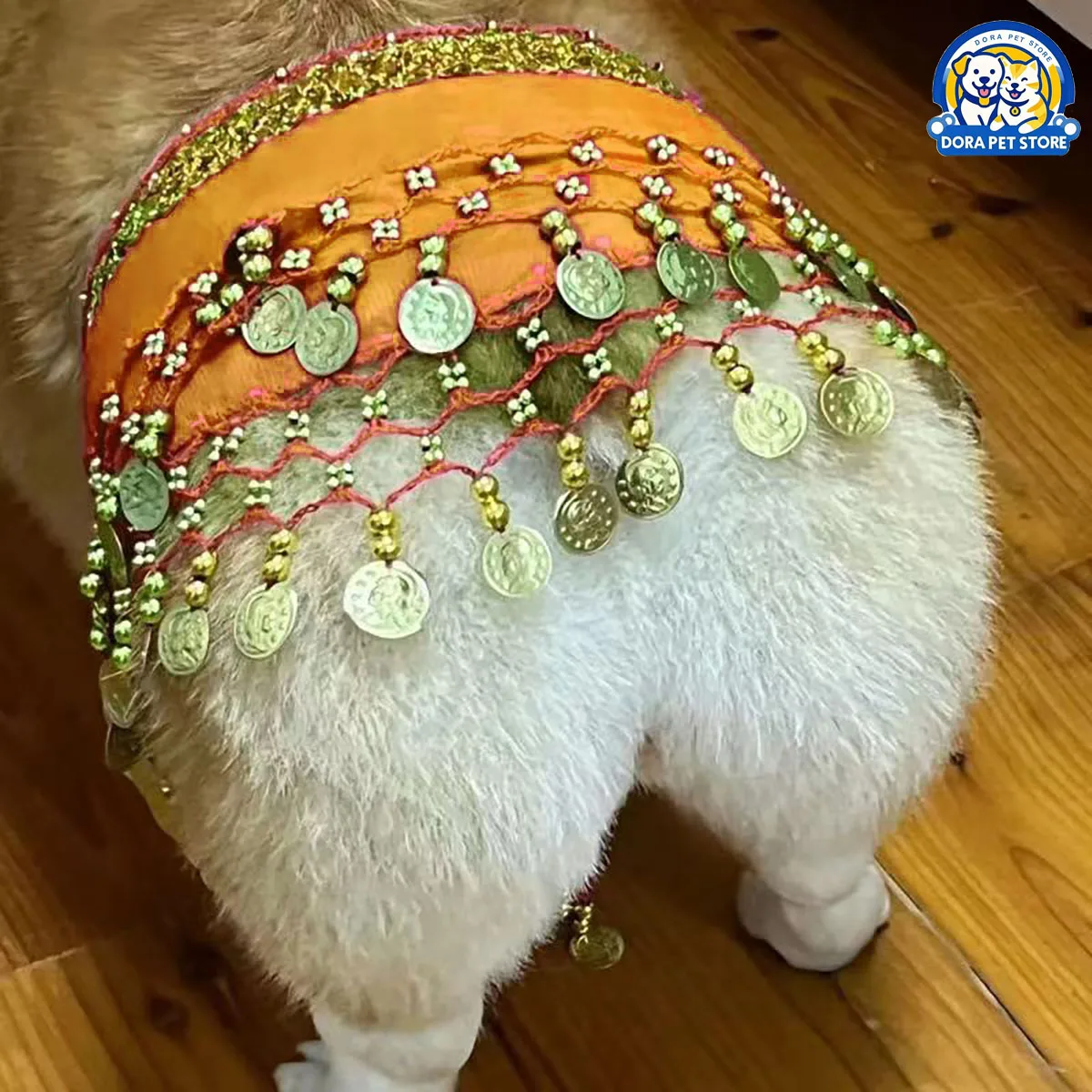 Corgi Tari Perut Rantai Kentut Payet Rantai Pinggang Antusias Anjing Seksi Butt Shake Tari Syal Pinggul Dekorasi