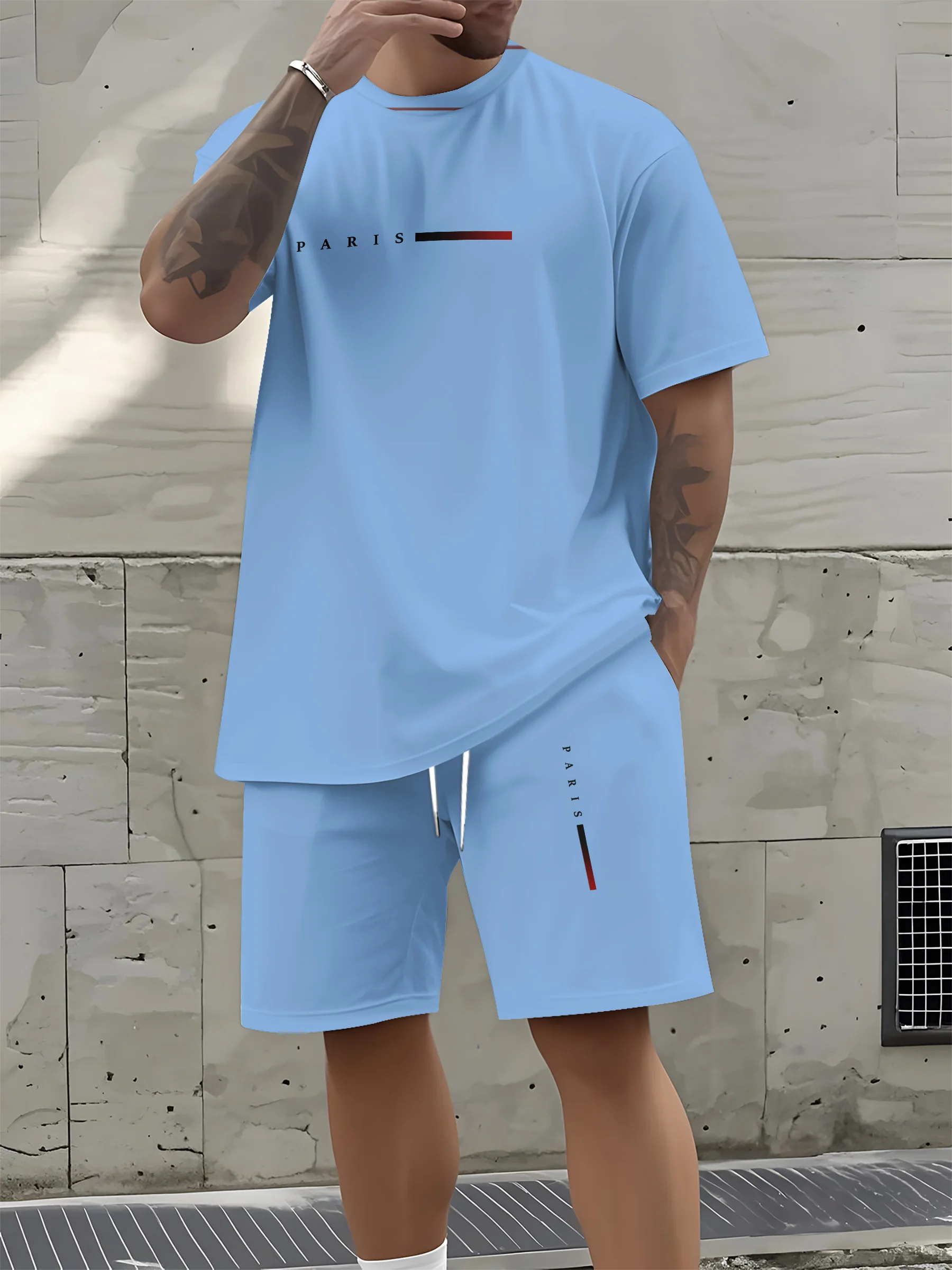 Paris Men's Casual Set Spring/Summer New Arrival Letter Print American Style Sports Fashion Short-Sleeve Shirt & Shorts Set