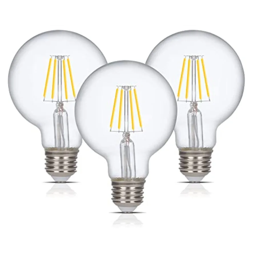 LED Edison Vintage Vanity Globe Filament G25 G80 6W Dimmable 60W Equivalent (3 Pack) 120V Light Bulb for Bathroom Makeup Mirror