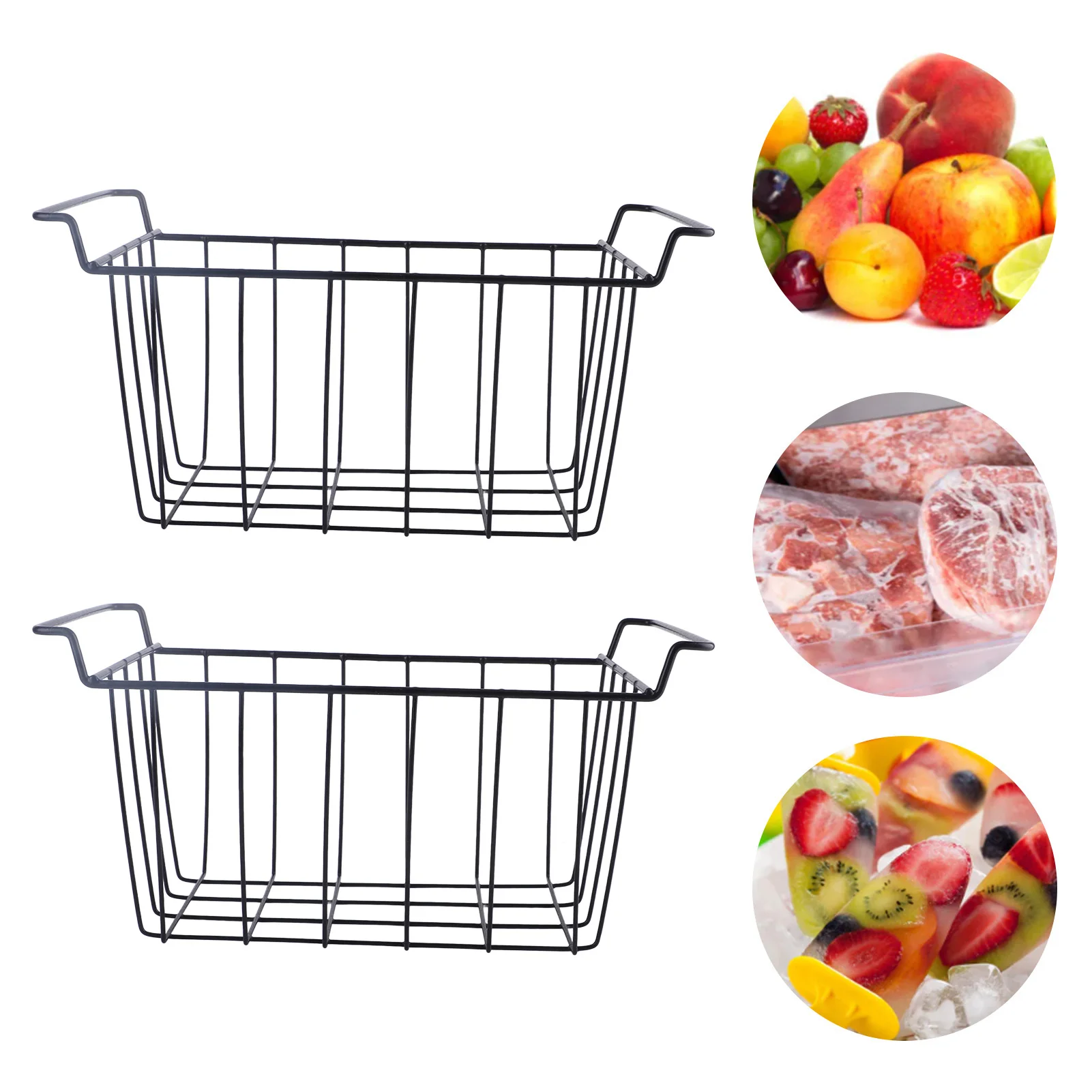 2 Pcs Refrigerator Wire Baskets, Freezer Wire Basket, PE Coated Storage Rack, Steel Wire Basket for Refrigerator Shelves