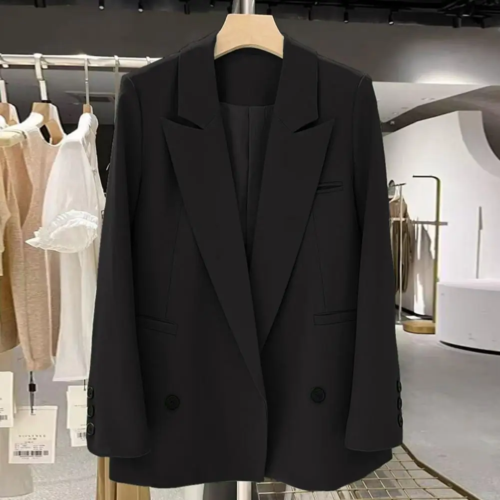 Manteau de bureau élégant à manches longues pour femmes, manteau d'affaires avec revers, poches, vêtements d'extérieur pour le travail